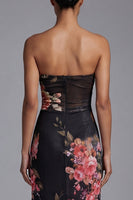 Load image into Gallery viewer, Black Maxi Mermaid Floral Strapless Formal Dress