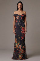Load image into Gallery viewer, Black Mermaid Floral Maxi Formal Dress with Pleats