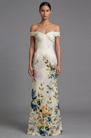Load image into Gallery viewer, Maxi Ivory Off the Shoulder Mermaid Floral Formal Dress