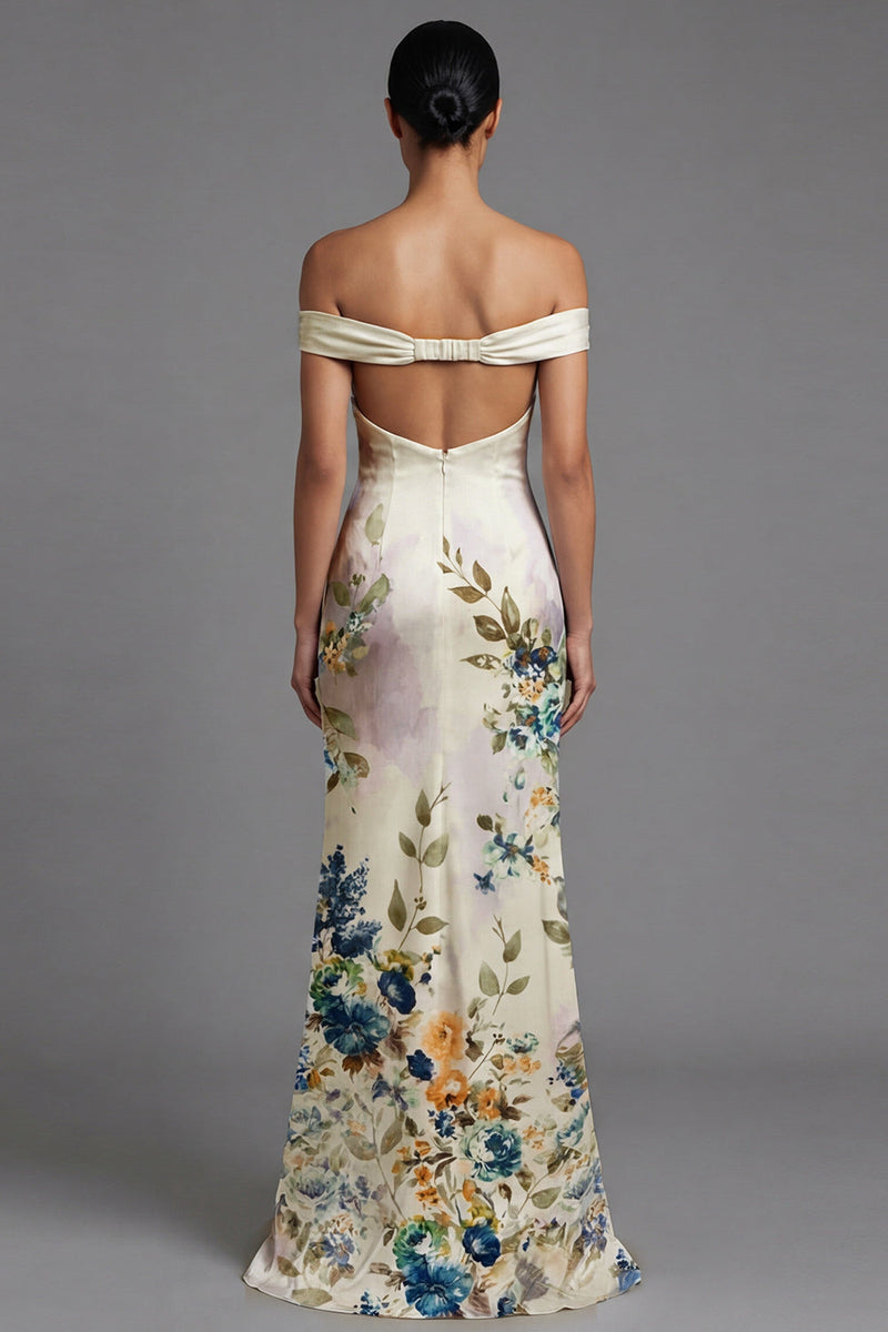 Load image into Gallery viewer, Maxi Ivory Off the Shoulder Mermaid Floral Formal Dress