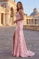 Load image into Gallery viewer, Sky Blue Spaghetti Straps Beaded Long Mermaid Formal Dress with Ruffles