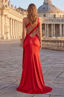 Load image into Gallery viewer, Long Pink One Shoulder Ruched Mermaid Formal Dress with Slit