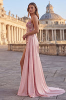 Load image into Gallery viewer, Pink Floral Sheath Ruched Long Corset Formal Dress with Side Cape