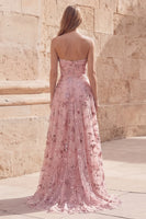Load image into Gallery viewer, Blush Sequin A Line Long Strapless Formal Dress with Slit