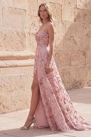 Load image into Gallery viewer, Blush Sequin A Line Long Strapless Formal Dress with Slit