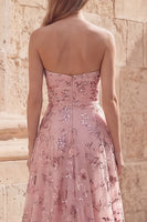 Load image into Gallery viewer, Blush Sequin A Line Long Strapless Formal Dress with Slit
