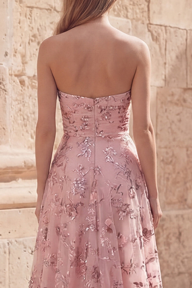 Load image into Gallery viewer, Blush Sequin A Line Long Strapless Formal Dress with Slit