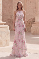 Load image into Gallery viewer, Sparkly Pink Sequin Mermaid Long Floral Prom Dress