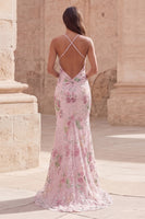 Load image into Gallery viewer, Sparkly Pink Sequin Mermaid Long Floral Prom Dress