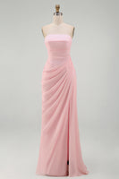 Load image into Gallery viewer, Light Pink Ruched Sheath Long Formal Dress with Slit