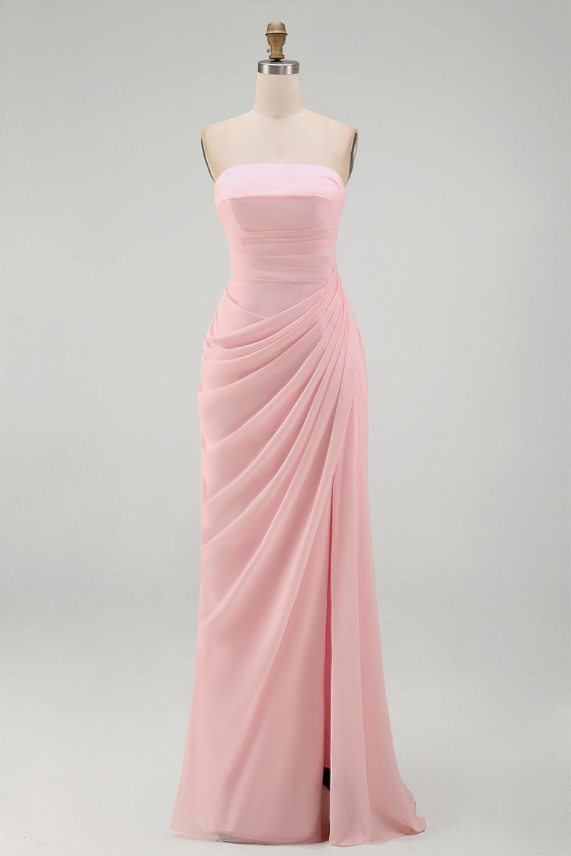 Load image into Gallery viewer, Light Pink Ruched Sheath Long Formal Dress with Slit