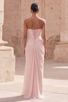 Load image into Gallery viewer, Light Pink Ruched Sheath Long Formal Dress with Slit