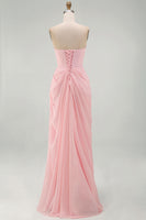 Load image into Gallery viewer, Light Pink Ruched Sheath Long Formal Dress with Slit