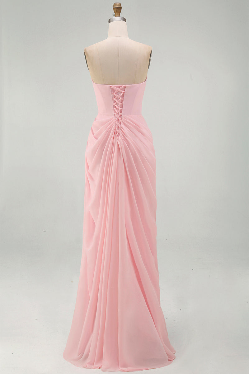 Load image into Gallery viewer, Light Pink Ruched Sheath Long Formal Dress with Slit