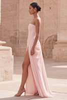Load image into Gallery viewer, Light Pink Ruched Sheath Long Formal Dress with Slit