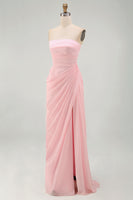 Load image into Gallery viewer, Light Pink Ruched Sheath Long Formal Dress with Slit