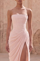 Load image into Gallery viewer, Light Pink Ruched Sheath Long Formal Dress with Slit