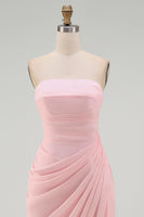 Load image into Gallery viewer, Light Pink Ruched Sheath Long Formal Dress with Slit