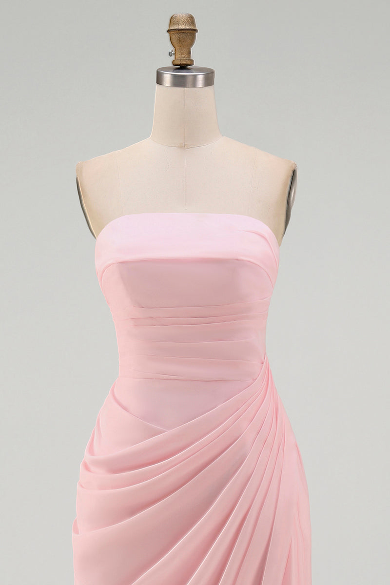 Load image into Gallery viewer, Light Pink Ruched Sheath Long Formal Dress with Slit