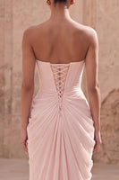 Load image into Gallery viewer, Light Pink Ruched Sheath Long Formal Dress with Slit