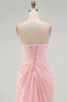 Load image into Gallery viewer, Light Pink Ruched Sheath Long Formal Dress with Slit
