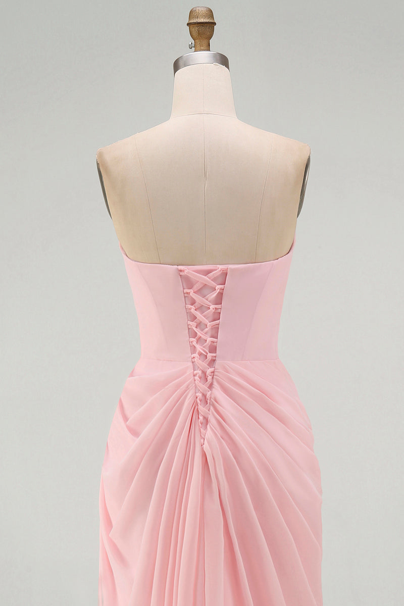 Load image into Gallery viewer, Light Pink Ruched Sheath Long Formal Dress with Slit