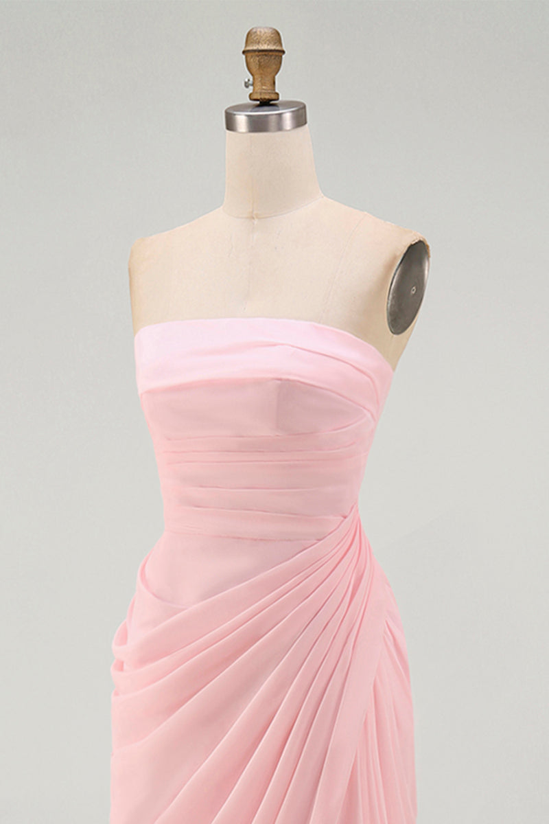 Load image into Gallery viewer, Light Pink Ruched Sheath Long Formal Dress with Slit