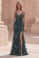 Load image into Gallery viewer, Sparkly Dark Green Mermaid Long Sequin Formal Dress with Slit