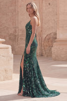 Load image into Gallery viewer, Sparkly Dark Green Mermaid Long Sequin Formal Dress with Slit