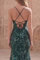 Load image into Gallery viewer, Sparkly Dark Green Mermaid Long Sequin Formal Dress with Slit