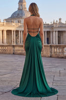 Load image into Gallery viewer, Dark Green Halter Mermaid Long Formal Dress with Slit