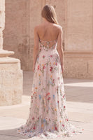 Load image into Gallery viewer, Ivory Flower Ruched A Line Strapless Long Formal Dress with Slit