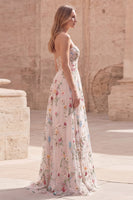 Load image into Gallery viewer, Ivory Flower Ruched A Line Strapless Long Formal Dress with Slit