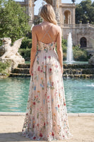 Load image into Gallery viewer, Ivory Flower Spaghetti Straps A Line Ruched Long Formal Dress with Slit