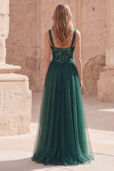 Sparkly Dark Green Long A Line Formal Dress with Sequin