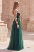Load image into Gallery viewer, Sparkly Dark Green Long A Line Formal Dress with Sequin