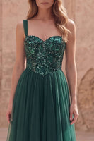 Load image into Gallery viewer, Sparkly Dark Green Long A Line Formal Dress with Sequin