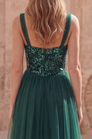 Load image into Gallery viewer, Sparkly Dark Green Long A Line Formal Dress with Sequin