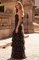 Load image into Gallery viewer, Strapless Black A Line Long Corset Formal Dress with Ruffles