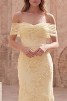 Load image into Gallery viewer, Yellow Appliqued Mermaid Off the Shoulder Long Formal Dress