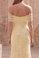 Load image into Gallery viewer, Yellow Appliqued Mermaid Off the Shoulder Long Formal Dress