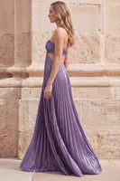 Load image into Gallery viewer, Sparkly Purple A Line Halter Long Formal Dress with Pleats