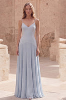 Load image into Gallery viewer, Sky Blue Spaghetti Straps A Line Long Formal Dress with Pleats
