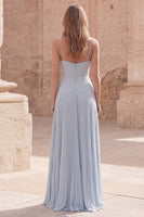 Load image into Gallery viewer, Sky Blue Spaghetti Straps A Line Long Formal Dress with Pleats