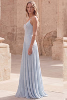 Load image into Gallery viewer, Sky Blue Spaghetti Straps A Line Long Formal Dress with Pleats