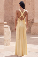 Load image into Gallery viewer, Yellow Square Neck Sheath Long Formal Dress