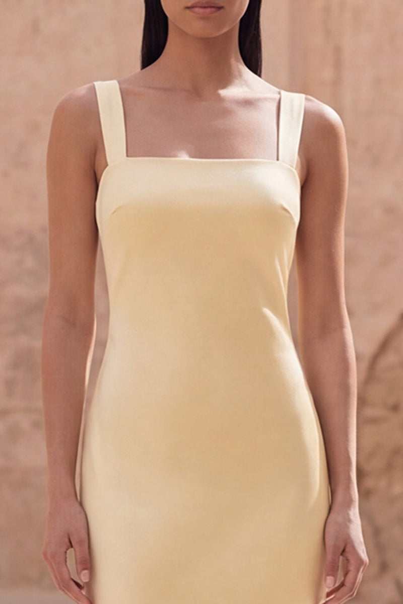 Load image into Gallery viewer, Yellow Square Neck Sheath Long Formal Dress