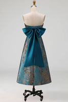 Load image into Gallery viewer, Peacock Blue A Line Strapless Floral Long Formal Dress with Bow