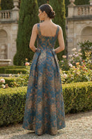 Load image into Gallery viewer, Peacock Blue Square Neck A Line Asymmetrical Formal Dress