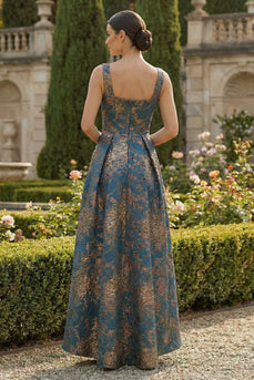 Peacock Blue Square Neck A Line Asymmetrical Formal Dress